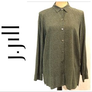 J Jill Green Pattern Button Front Dress Shirt